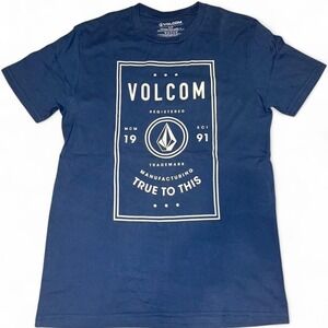 Volcom Graphic T-Shirt Navy Blue Skater Style Size Small